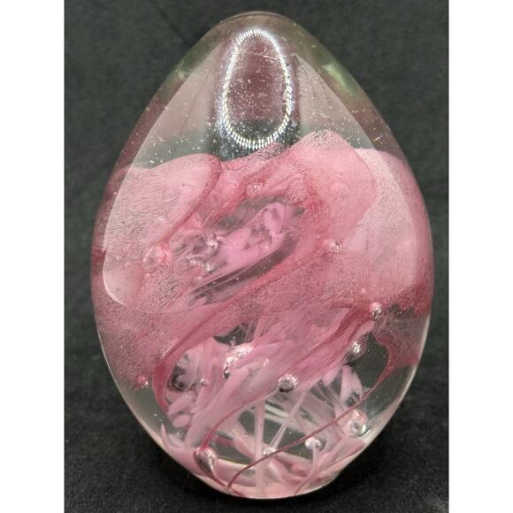 Vintage Signed Pink Paperweight- BEAUTIFUL GLASS Dated Unk Artist 1990 Egg Shape - Picture 4 of 8